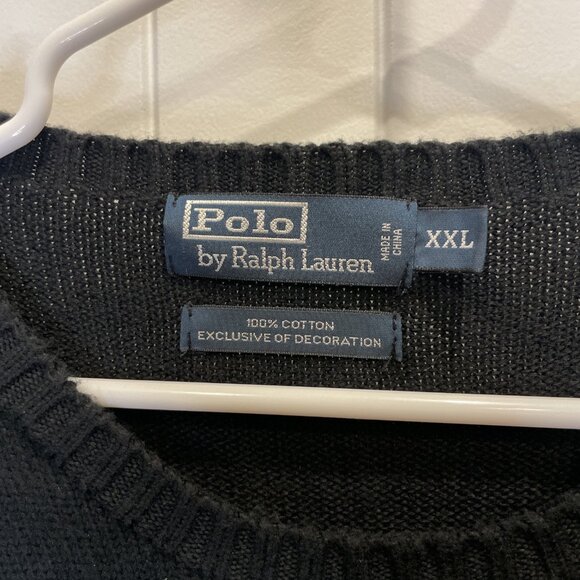 Polo Ralph Lauren XXL Black Crewneck Sweater Men's Knit Preppy Minimalist Cotton - Picture 2 of 6
